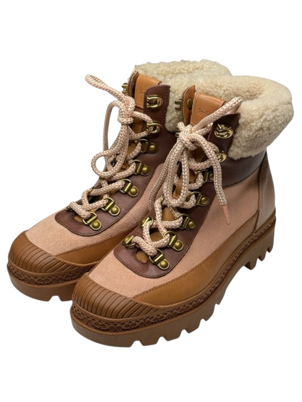 Coach 𒀭 Talia Chic Lug Sole Shearling Lined Bootie 𒀭Camel Pink Blush 𒀭 6M 𒀭 - Picture 8 of 16